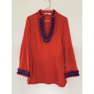 Tory Burch Samba Boho Colorful Fringe Tunic Top Embroidered Resortwear Size 4